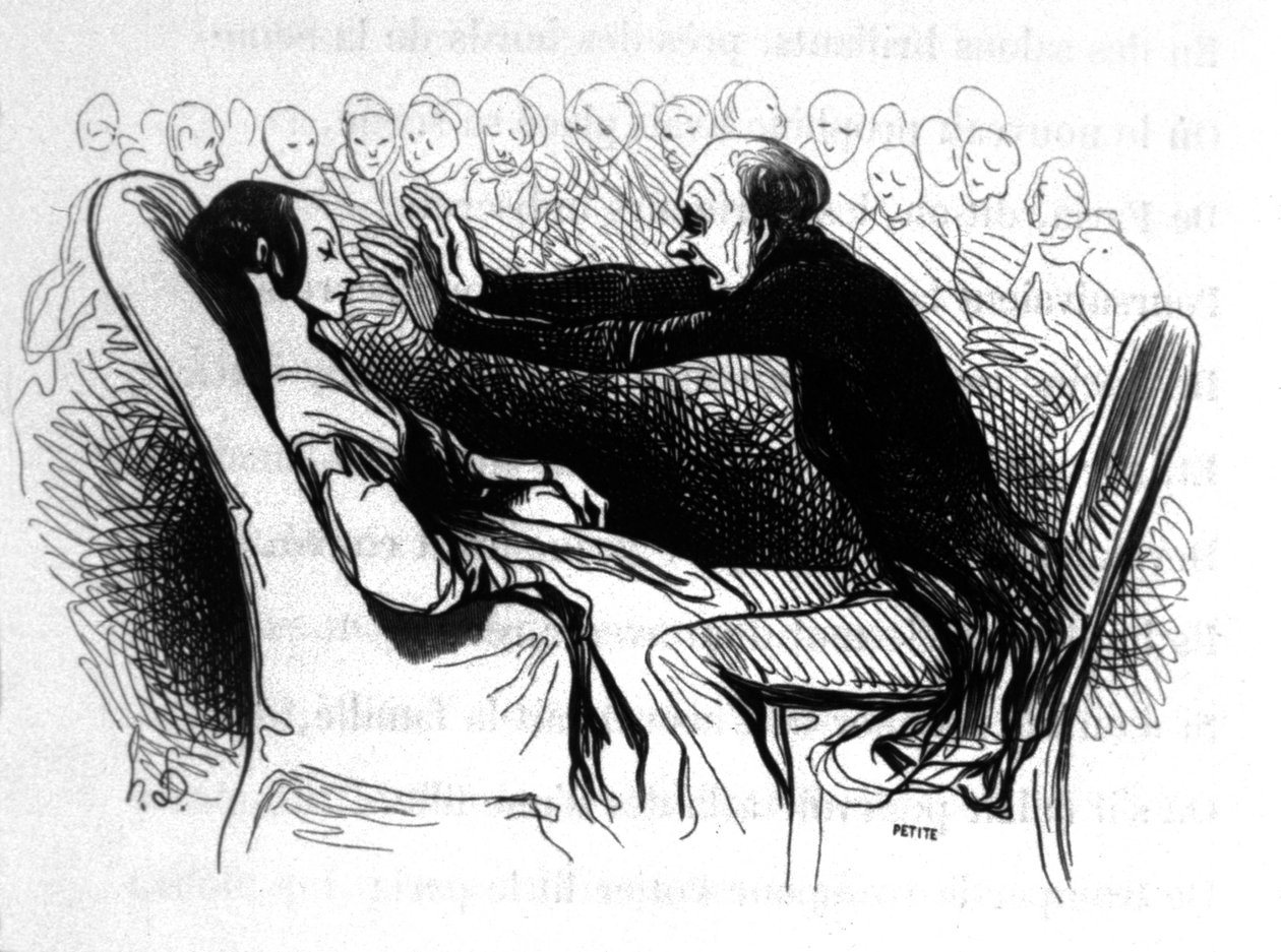Hypnoosikohtaus Pariisissa, noin 1850 (kaiverrus). tekijältä Honoré Daumier