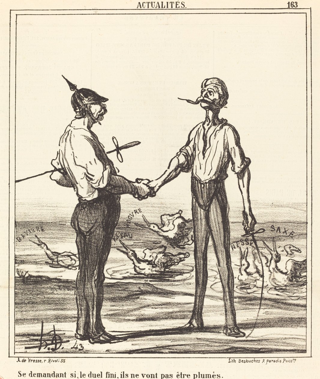 Mietin, jos kaksintaistelu on ohi, he eivät ole höyheniä tekijältä Honoré Daumier