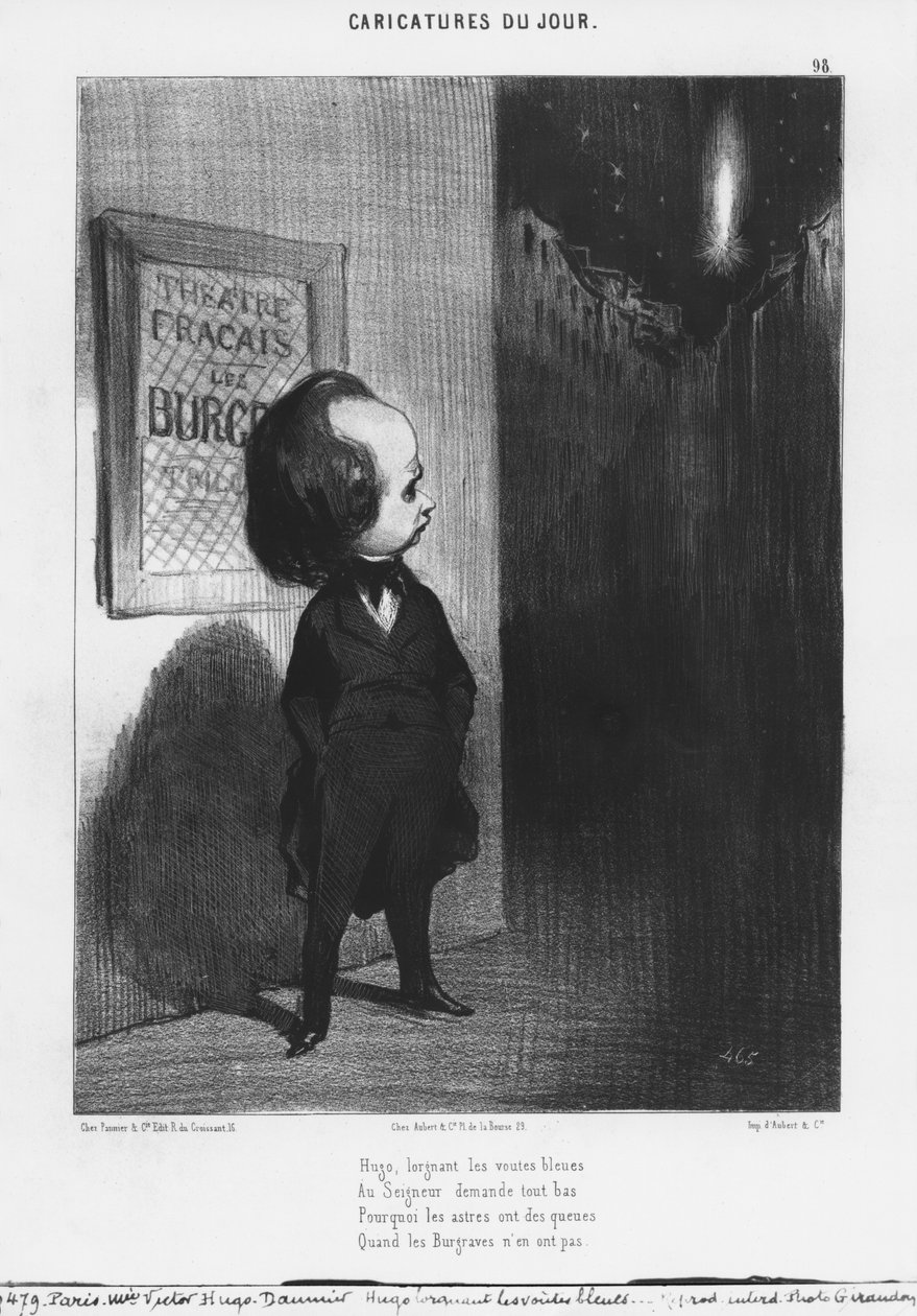 Sarja "Caricatures du jour", pilakuva Victor Hugosta ja hänen näytelmänsä "Les Burgraves", levy 98, kuvitus "Le Charivarista", 31. maaliskuuta 1843 tekijältä Honoré Daumier