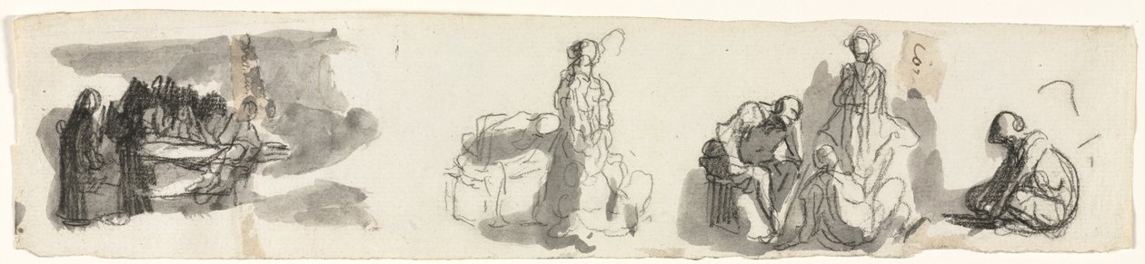 Tutkimusarkki neljän hahmon ryhmällä oikealla, 1800-luvun kolmas neljännes. tekijältä Honoré Daumier