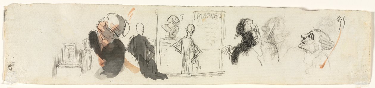 Luonnokset eri hahmoista, kolmas neljännes 1800-luvulta. tekijältä Honoré Daumier