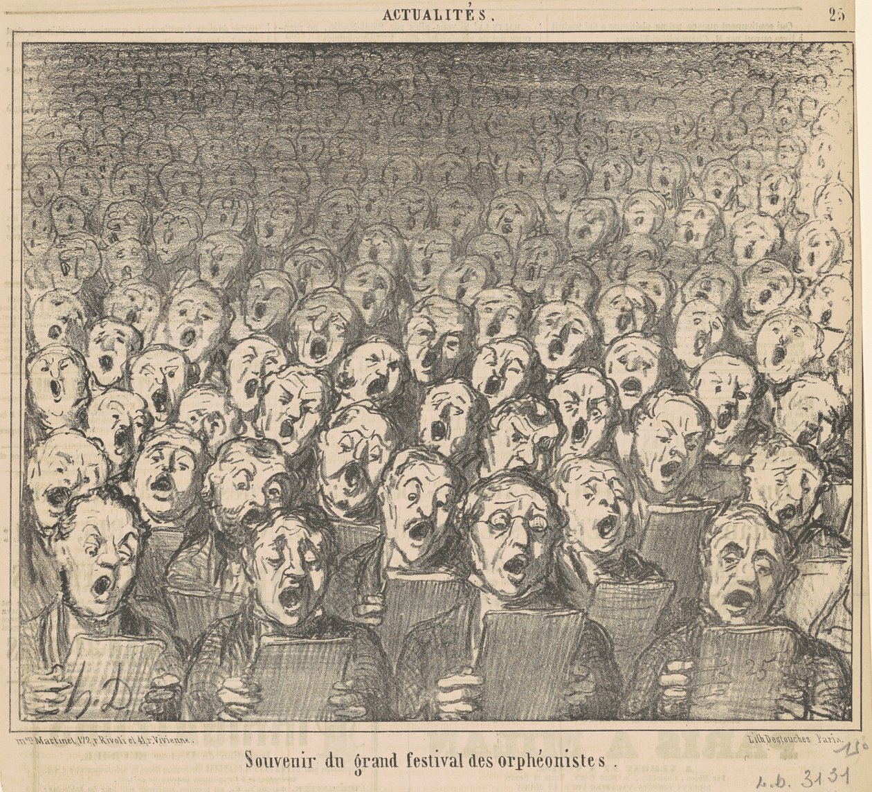 Matkamuisto suuresta orfeonistien festivaalista tekijältä Honoré Daumier