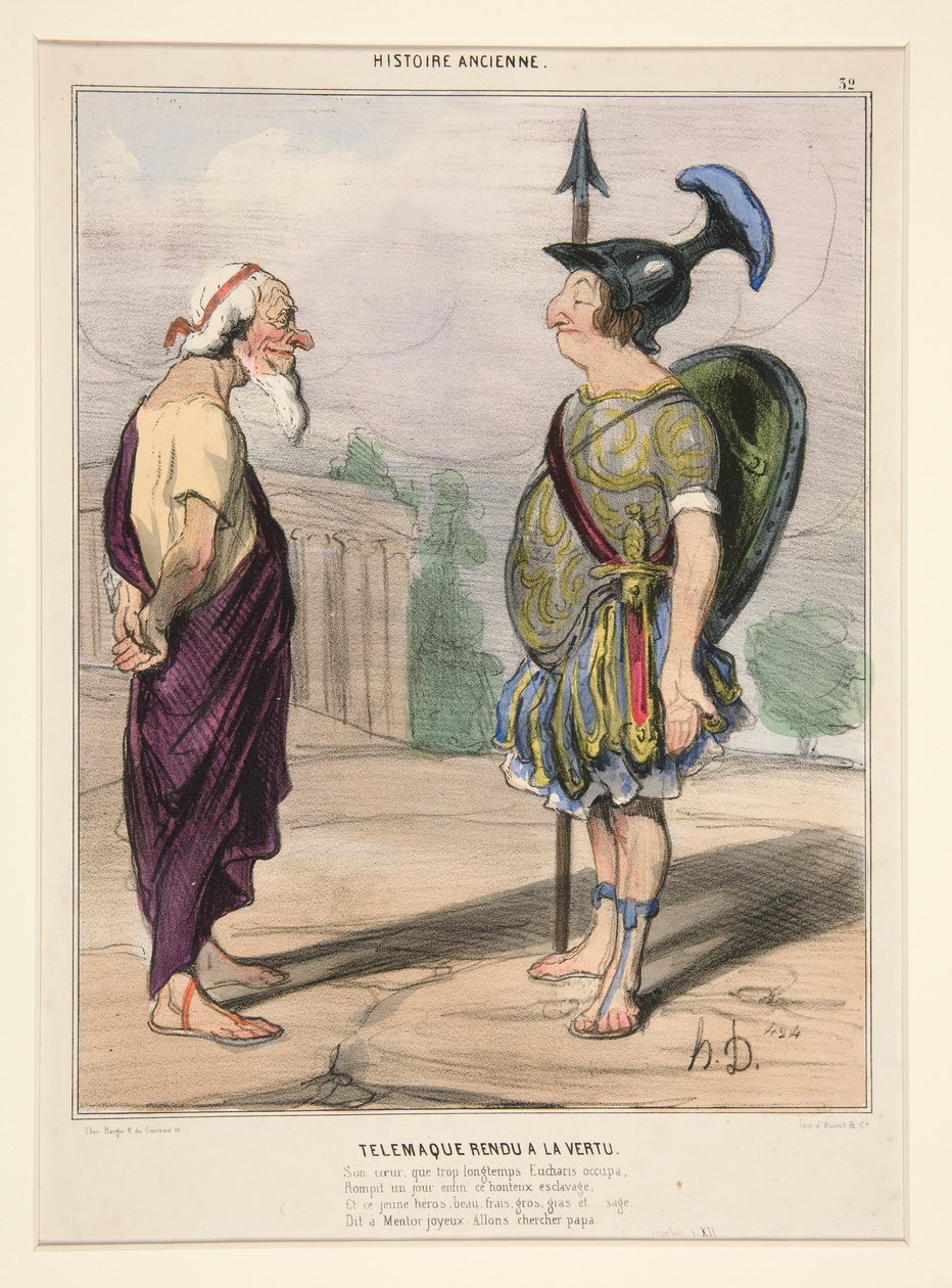 Telemachus palasi hyveeseen. Hänen sydämensä, jota Eukaris miehitti liian kauan tekijältä Honoré Daumier