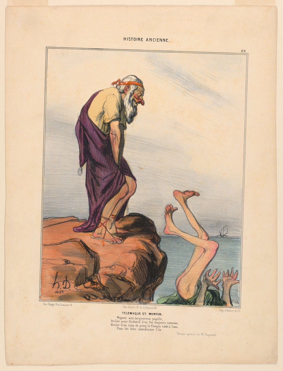 Telemachus ja Mentor, levy 29 muinaisesta historiasta tekijältä Honoré Daumier