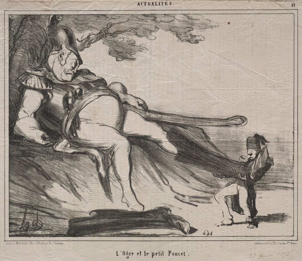 The Cassacks for naurulevy 61: Ogre ja hänen pieni Tom Thumb, 1854. tekijältä Honoré Daumier