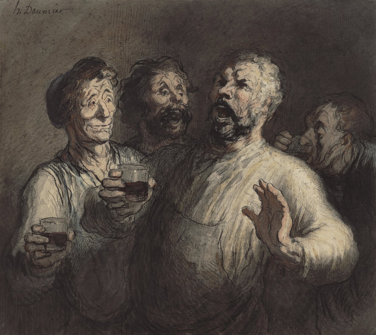 The Drinkers, noin 1860 tekijältä Honoré Daumier