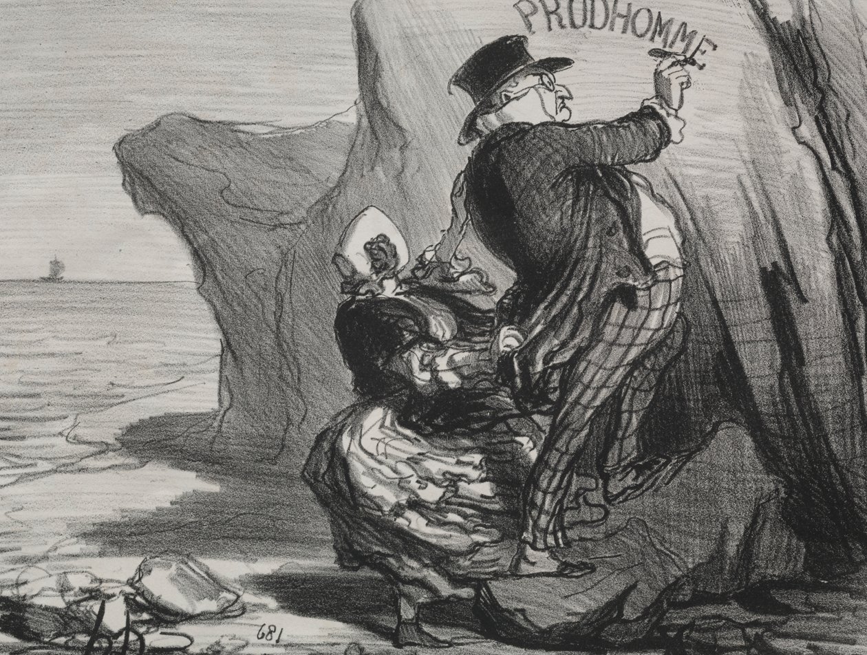 Hyvä porvari (levy 3): Haluan jättää katoamattoman muistomerkin vierailustamme tälle kalliolle... tekijältä Honoré Daumier