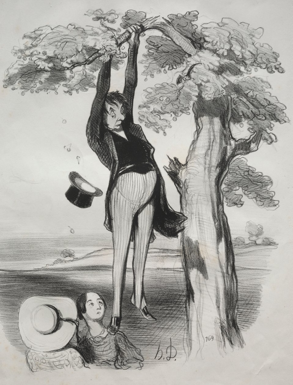 Luumupuun liian voimakkaan ravistelun vaarat (kun ihminen on aikuinen) tekijältä Honoré Daumier