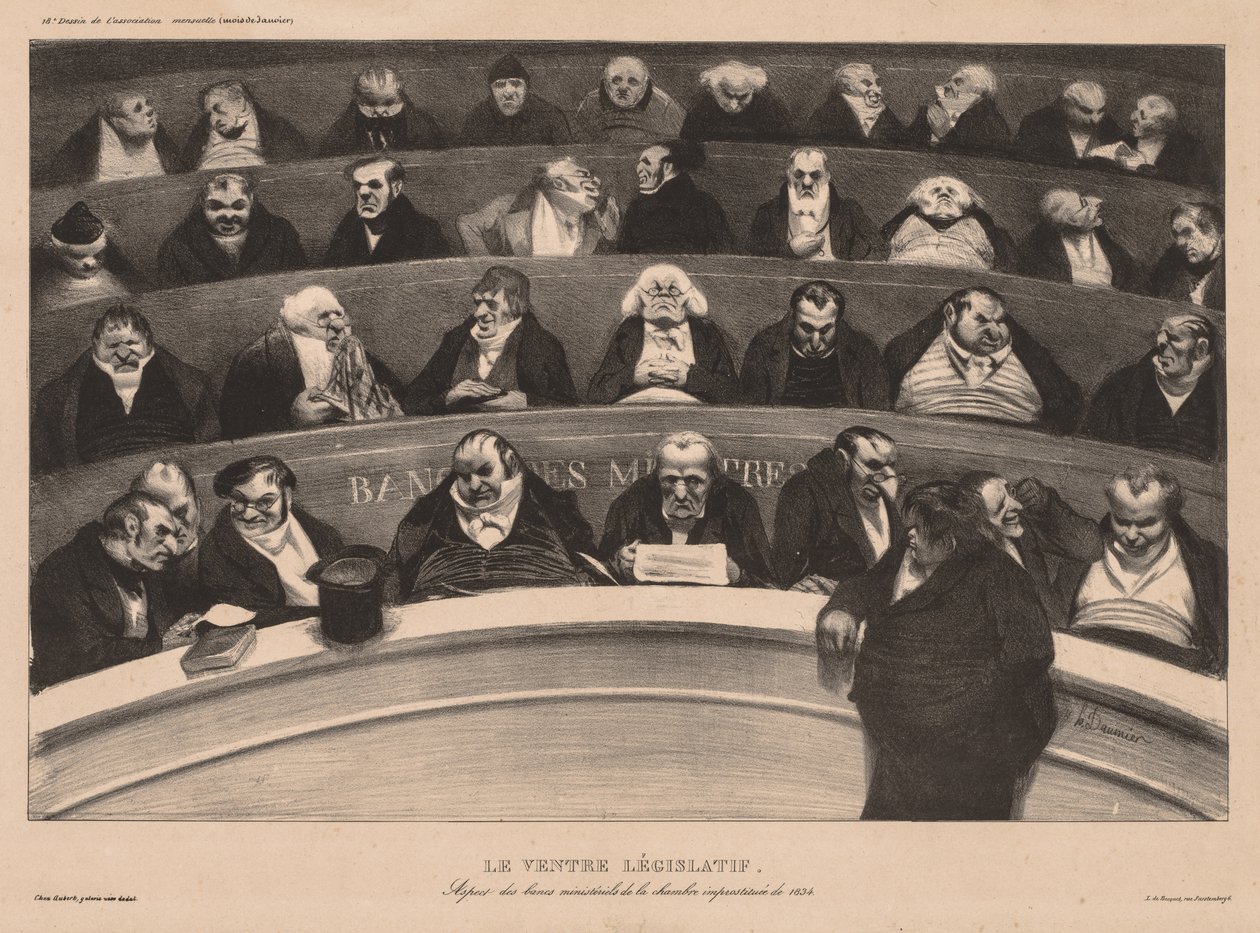 The Monthly Association plate 18: The Legislative Belly, 1834. tekijältä Honoré Daumier