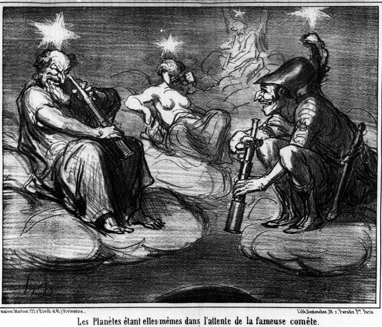 Planeetat odottavat kuuluisaa komeettaa, otettu Honore Daumierin (1808-1879) karikatyyristä "Astronomy". "Charivari" tekijältä Honoré Daumier
