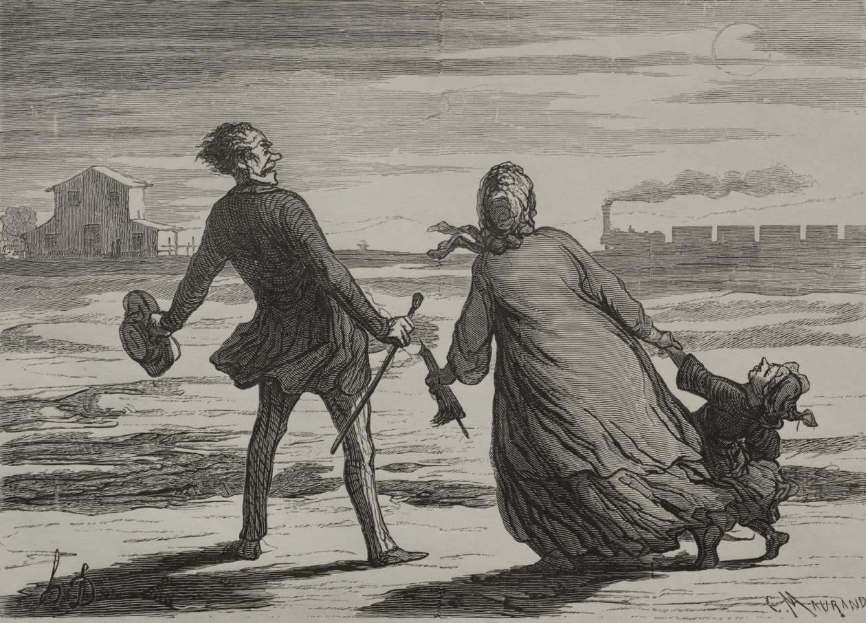 Rautatie: Liian myöhäistä. tekijältä Honoré Daumier