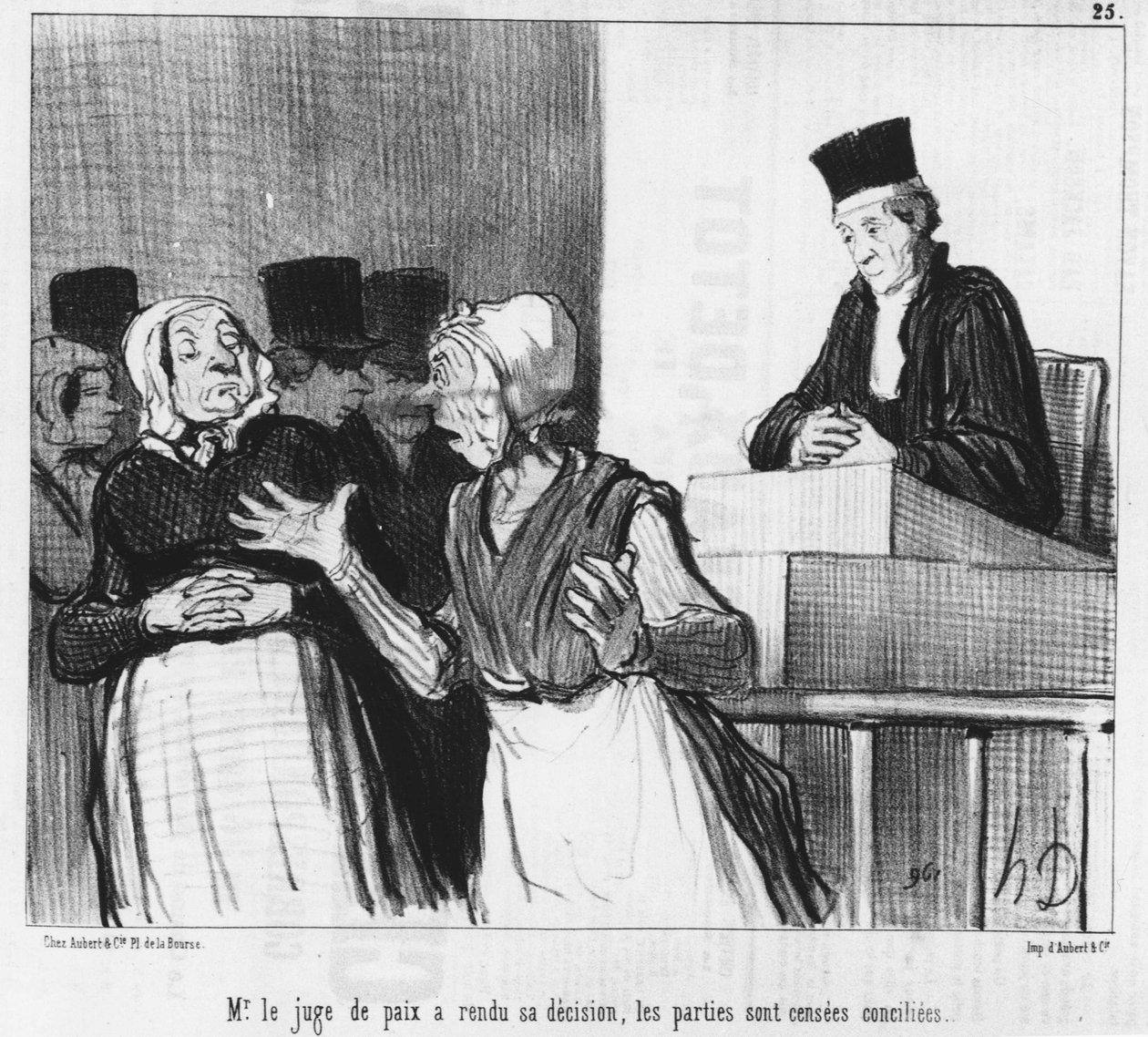 Rauhantuomari on tehnyt päätöksensä, osapuolten oletetaan pääsevän sovintoon..., sarjakuva Honore Daumier (1808-1879). "Charivari". tekijältä Honoré Daumier