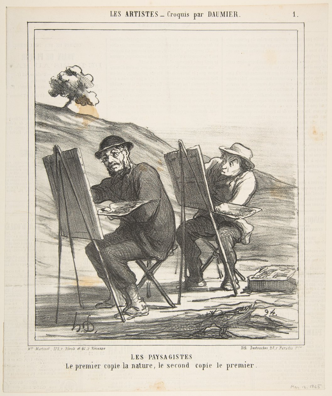 Maisemamaalarit, ensimmäinen kopioi luontoa, toinen kopioi ensimmäistä, alkaen..., 12.5.1865. tekijältä Honoré Daumier