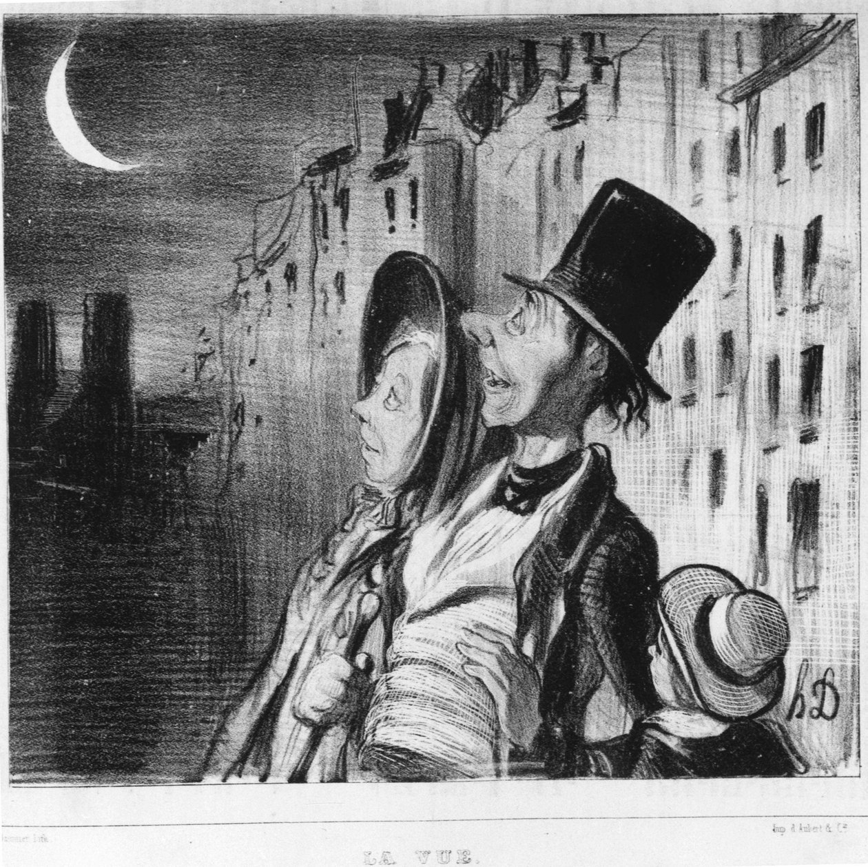 Näkymä: sarja otettu Honore Daumierin (1808-1879) "" Cinq sens -sarjasta". "" Charivari"" tekijältä Honoré Daumier