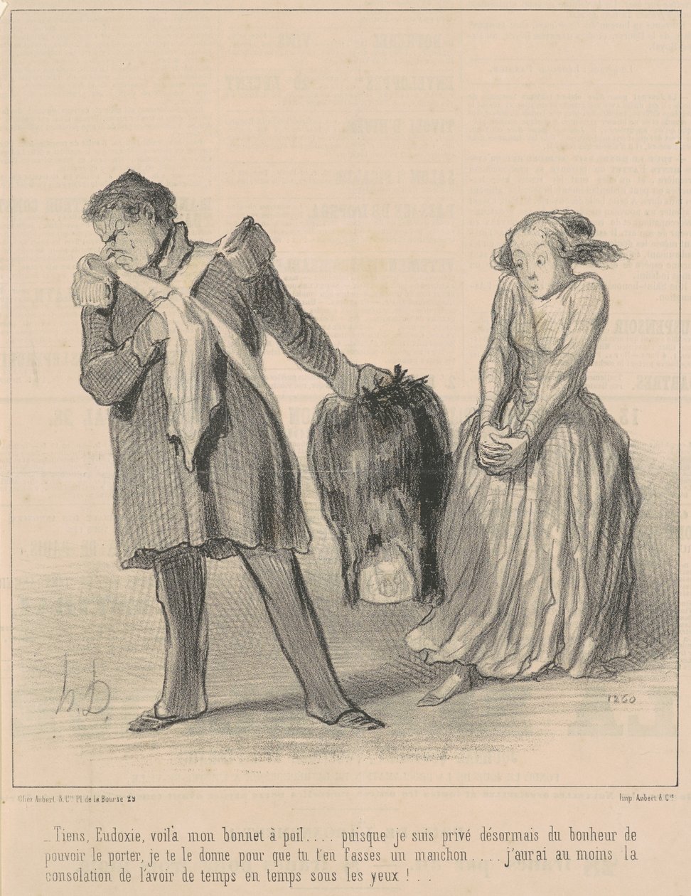 Tässä, Eudoxie, tässä on karvahattuni... tekijältä Honoré Daumier