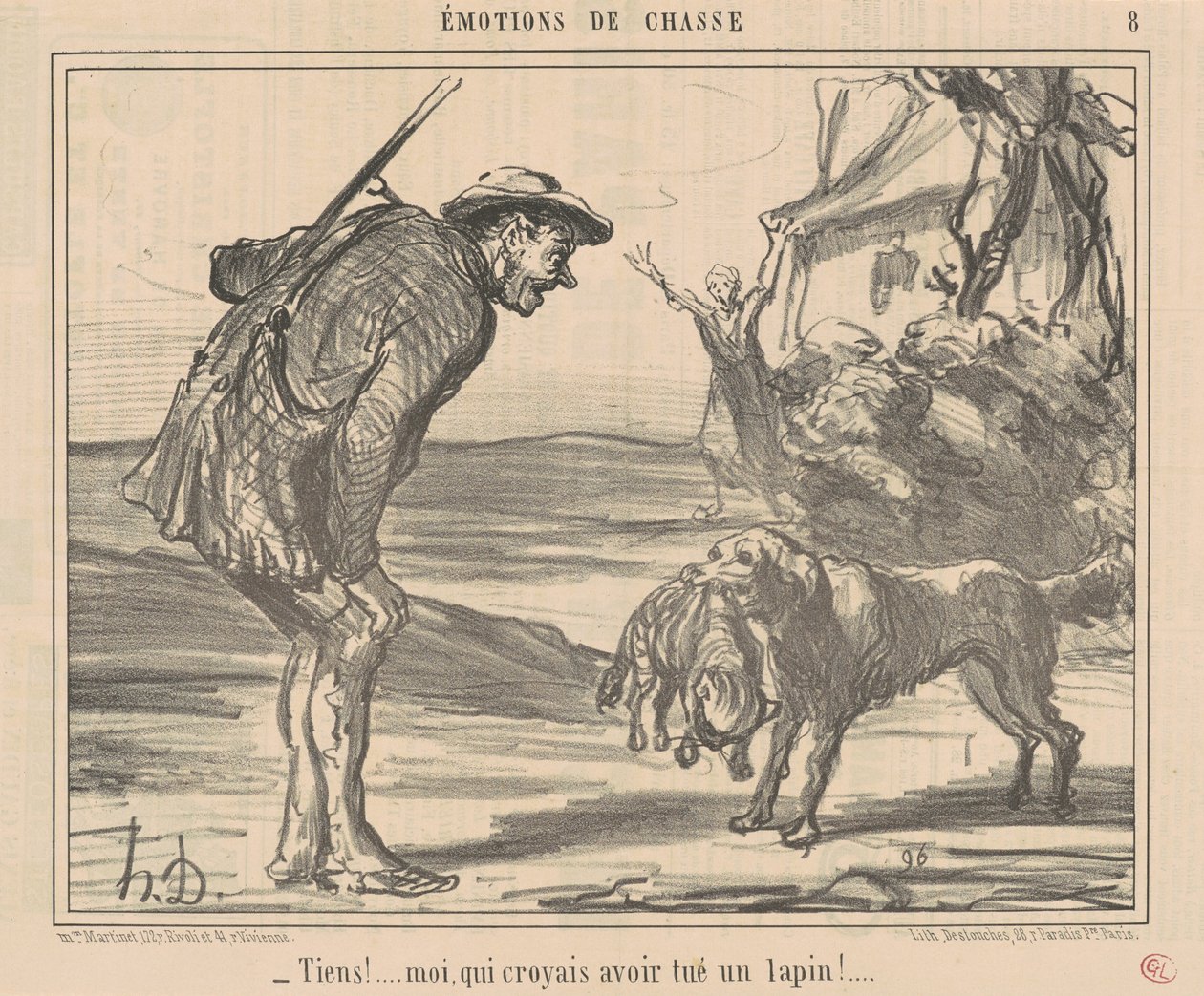 Tässä! Luulin tappaneeni kanin! ... tekijältä Honoré Daumier