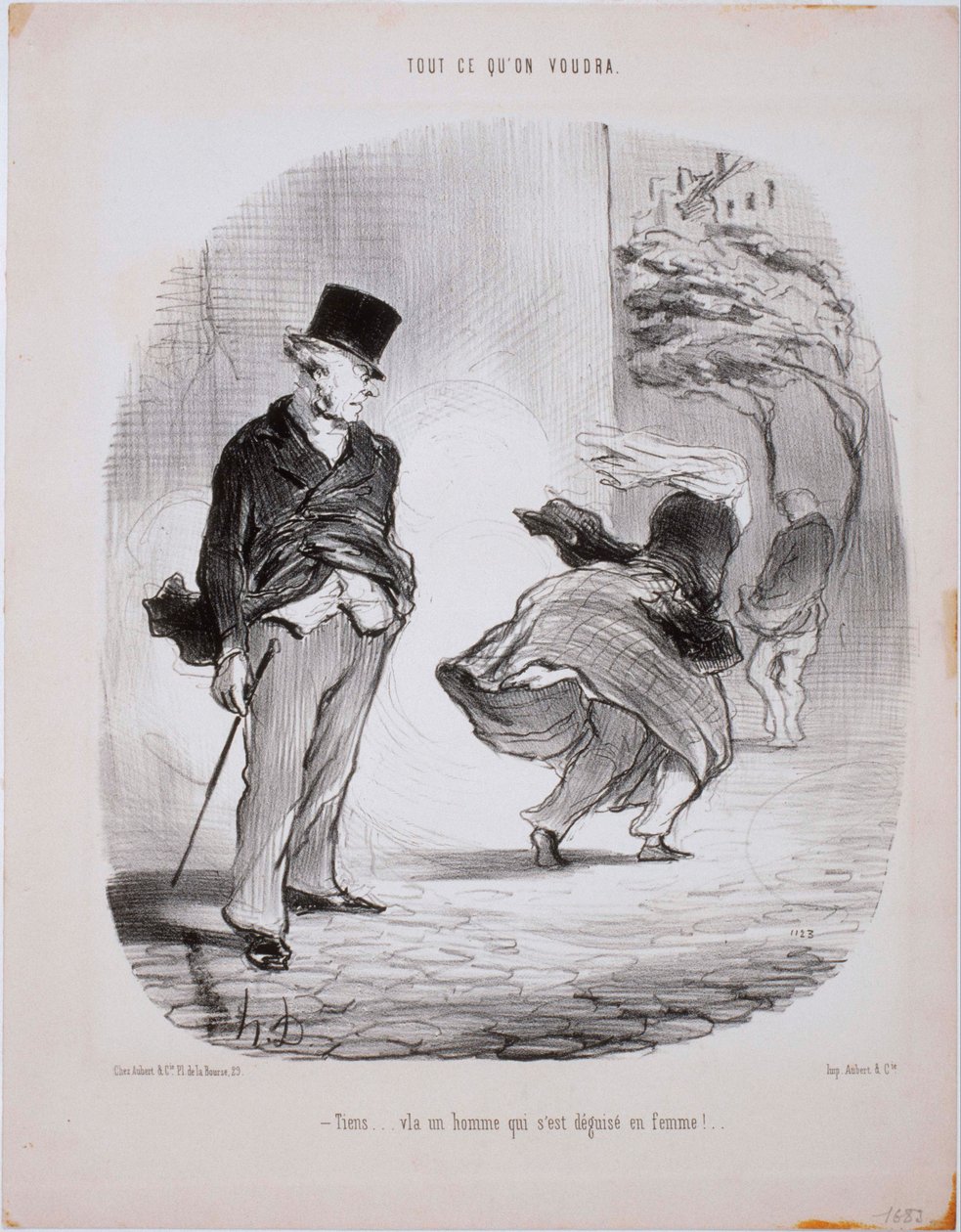 Mitä vain haluat - Tässä on naiseksi pukeutunut mies... tekijältä Honoré Daumier