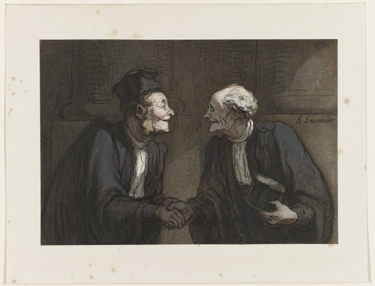 Kaksi asianajajaa kättelee // Deux avocats: la poignée de main tekijältä Honoré Daumier