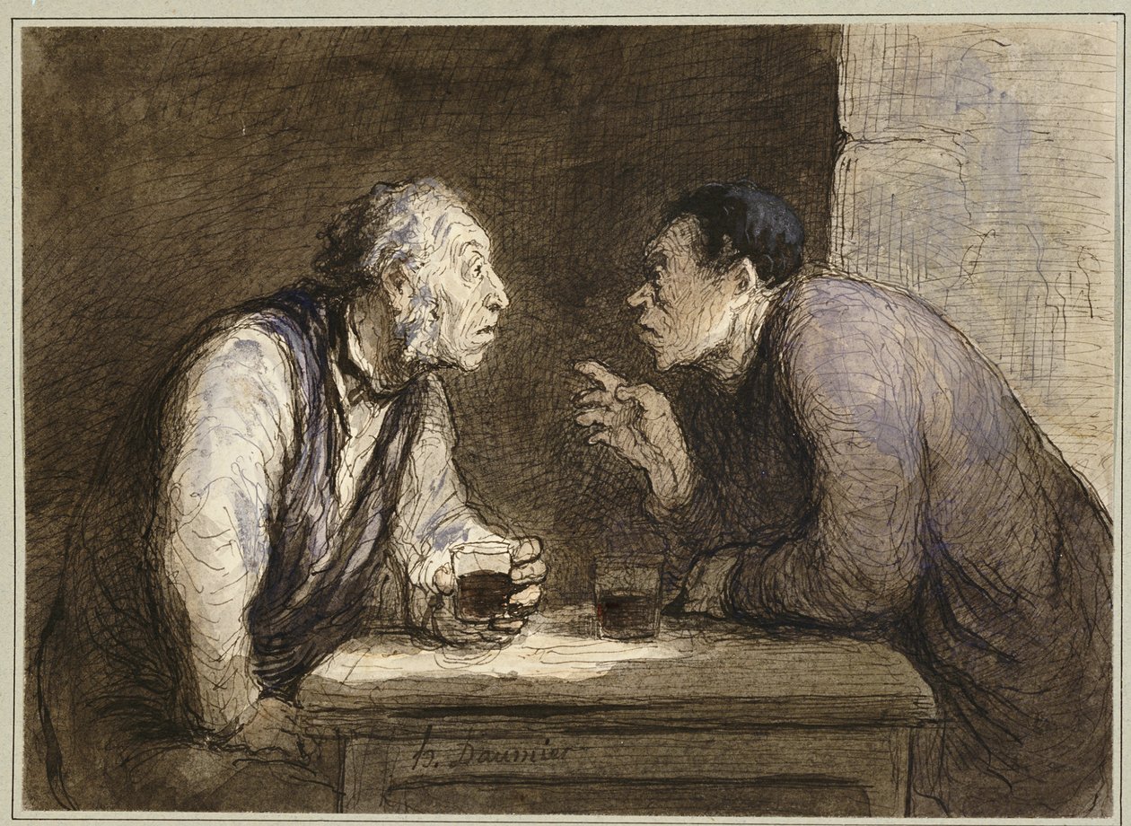 Two Drinkers, n. 1857-69 tekijältä Honoré Daumier