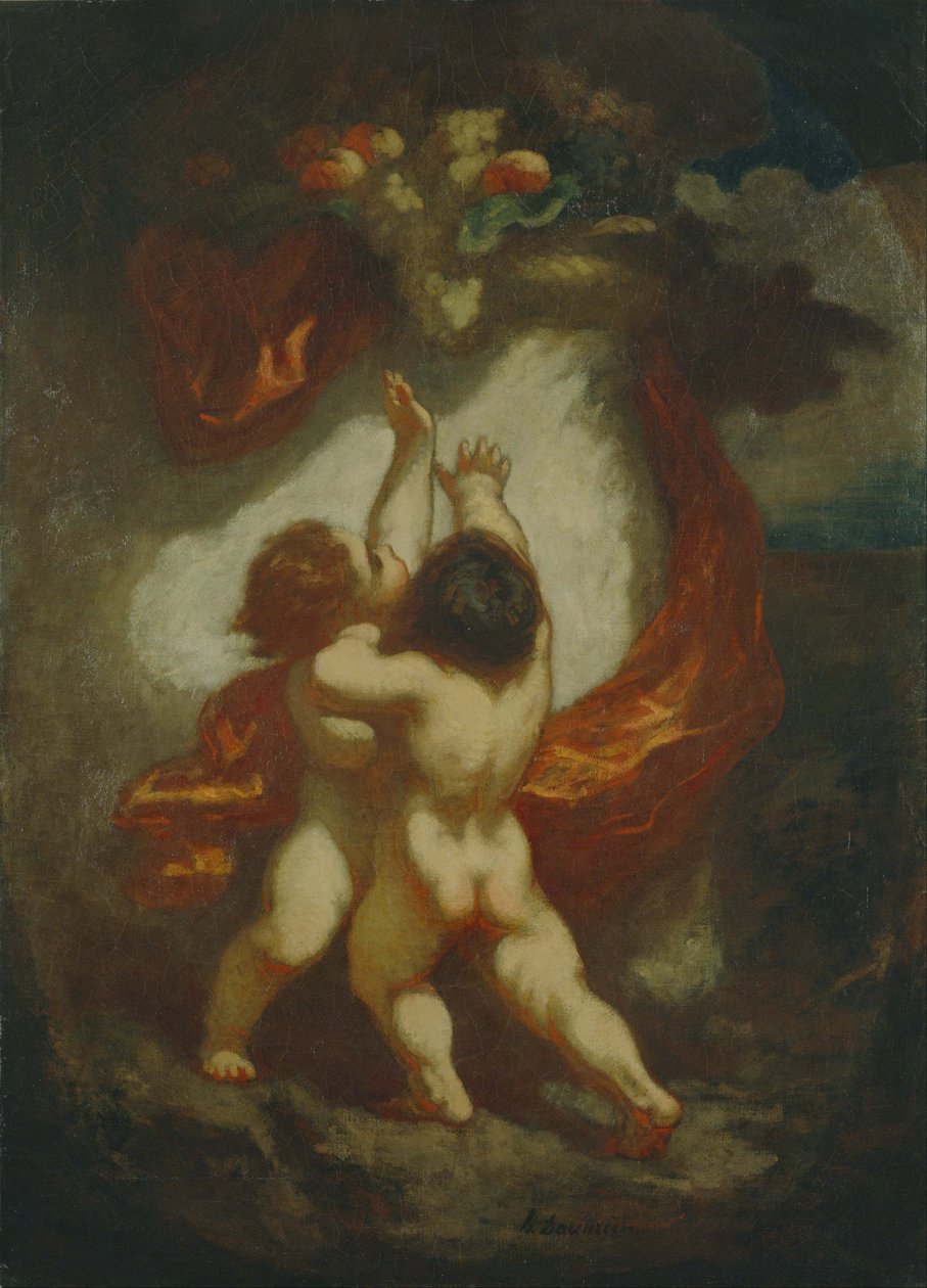 Kaksi puttia pyrkii hedelmiin tekijältä Honoré Daumier