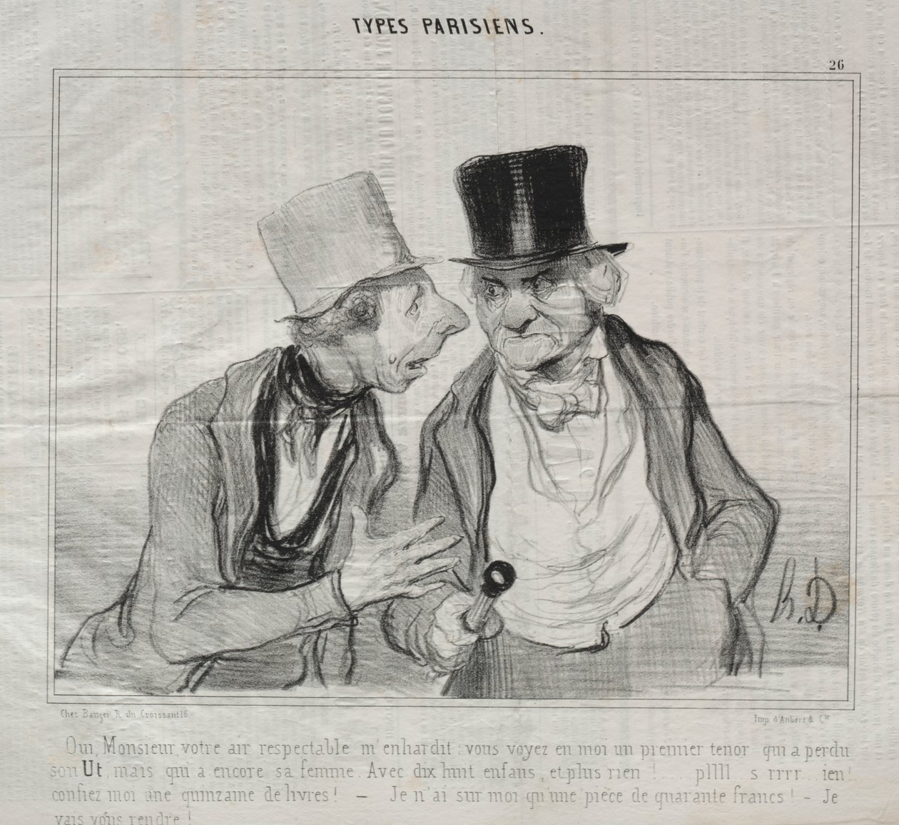 Tyypit Parisiens, levy 26: Kyllä, herra, kunnioitettava ilmanne rohkaisee minua... tekijältä Honoré Daumier