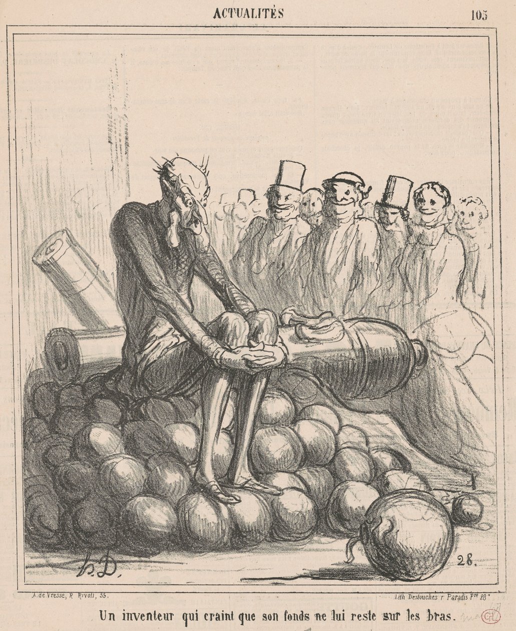 Keksijä, joka pelkää, että hänen rahastonsa jää... tekijältä Honoré Daumier