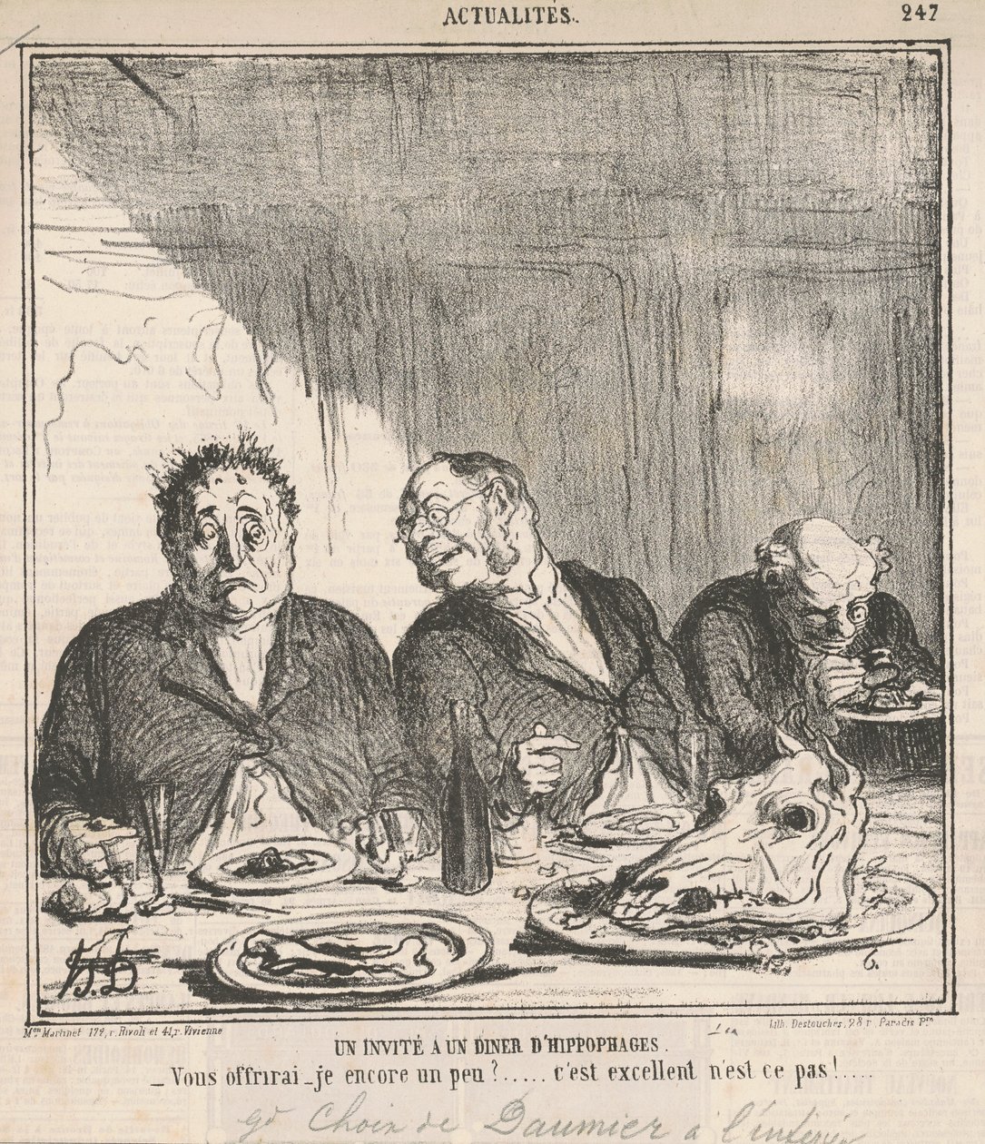 Vieras hevossyöjien illallisella: Tarjoanko sinulle vähän enemmän? Se on hienoa, eikö? tekijältä Honoré Daumier