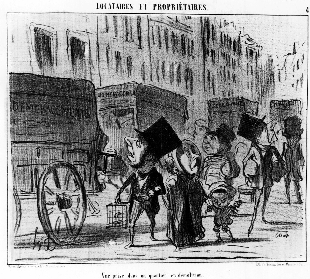Näkymä on otettu purkualueella, otettu Honore Daumierin (1808-1879) sarjakuvasarjasta "Tenants et Proprietaires". “Charivari” tekijältä Honoré Daumier