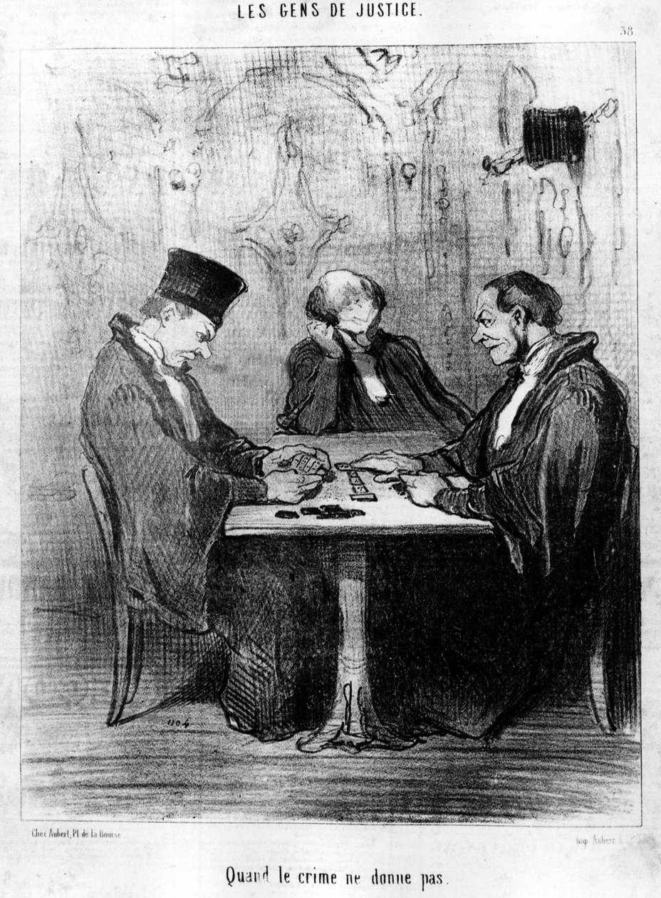 Kun rikos ei anna, otettu Honore Daumierin (1808-1879) sarjasta "Gens de Justice", joka käsittelee oikeutta. "Charivari" tekijältä Honoré Daumier