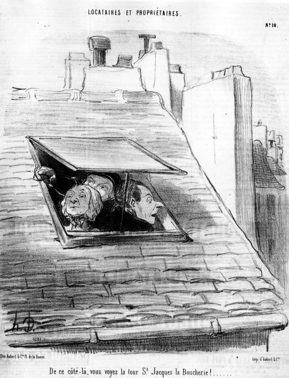 tältä puolelta näet St. Jacques Tower the Boucherie!... , otettu Honore Daumierin (1808-1879) sarjakuvasarjasta "Tenants et Owners". “Charivari” tekijältä Honoré Daumier