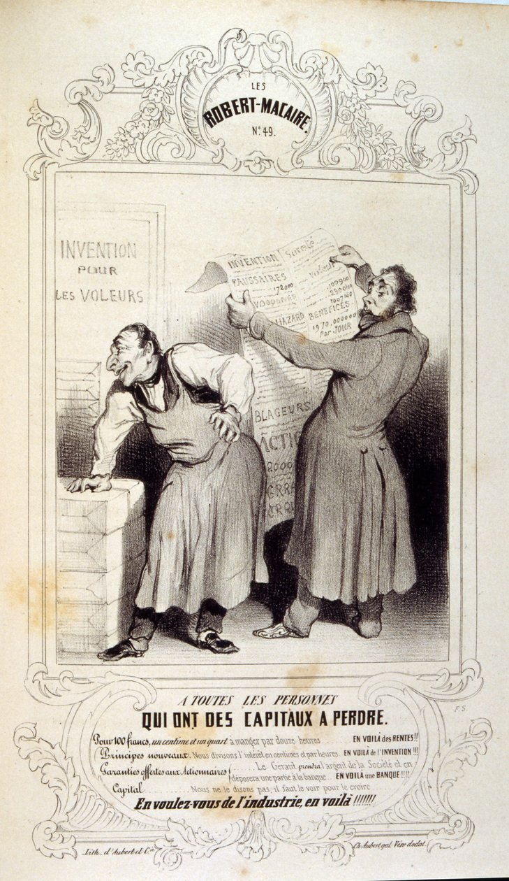 kuvituksia ideoista ja legendoista Philipon otsikolla Les Cent ja Robert Macaire tekijältä Honoré Daumier