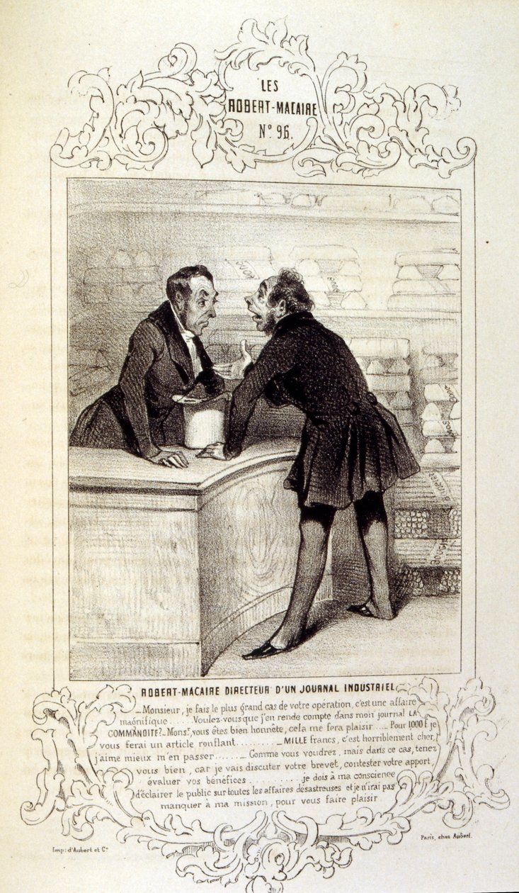 kuvituksia ideoista ja legendoista Philipon otsikolla Les Cent ja Robert Macaire tekijältä Honoré Daumier
