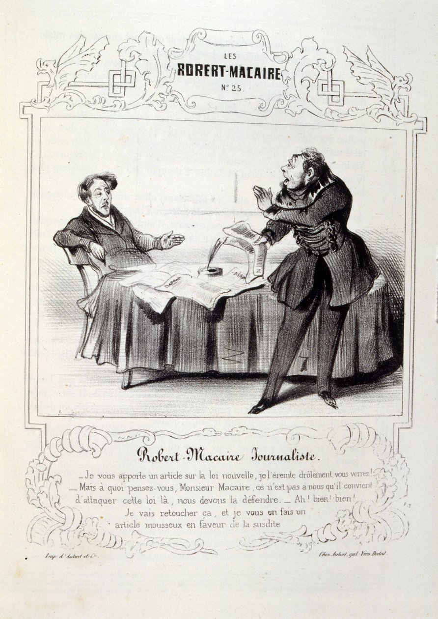 kuvituksia ideoista ja legendoista Philipon otsikolla Les Cent ja Robert Macaire tekijältä Honoré Daumier