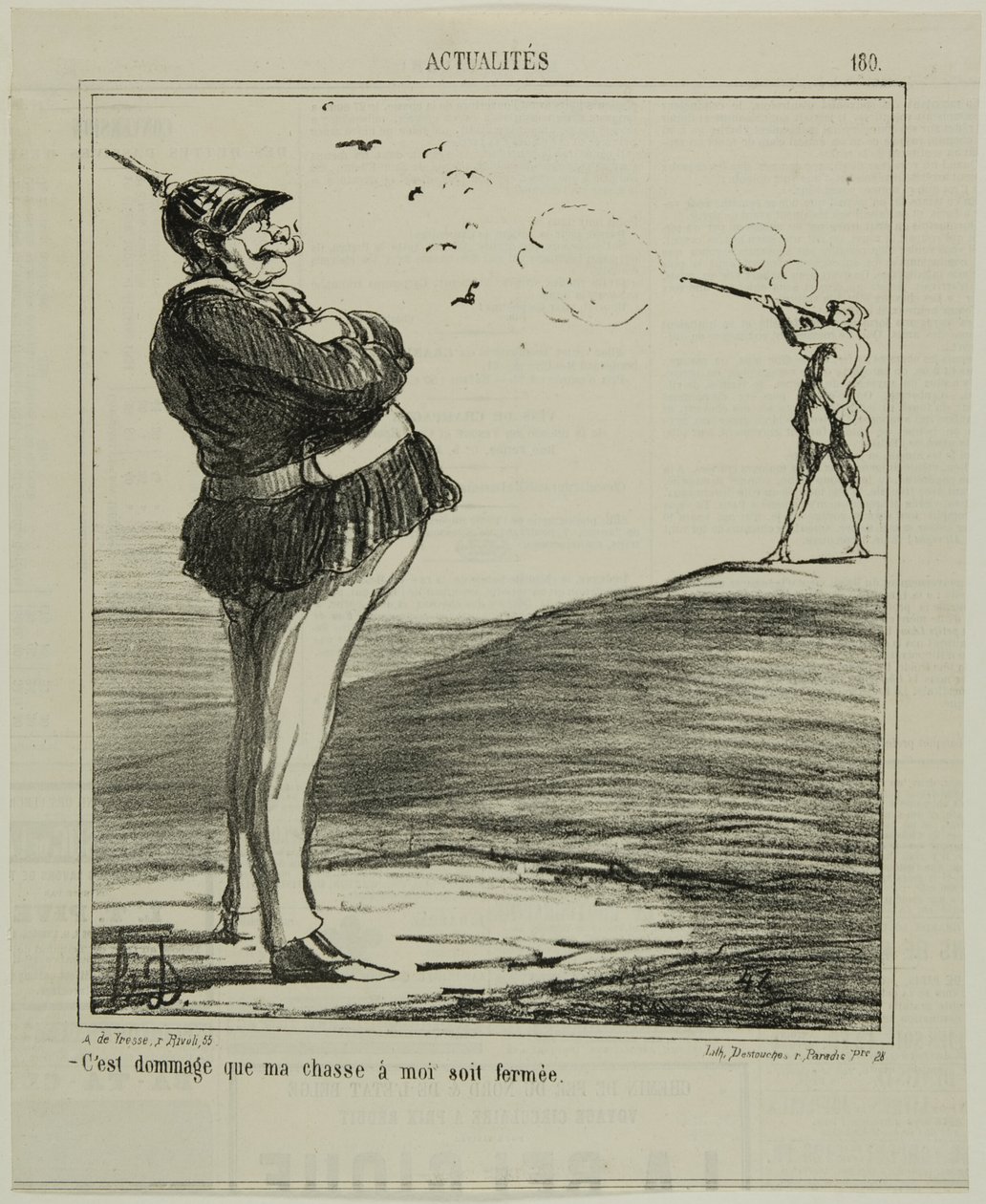 "-Kiitos, etten saa mennä metsästämään", levy 180 Actualitiésista. tekijältä Honoré Victorin Daumier