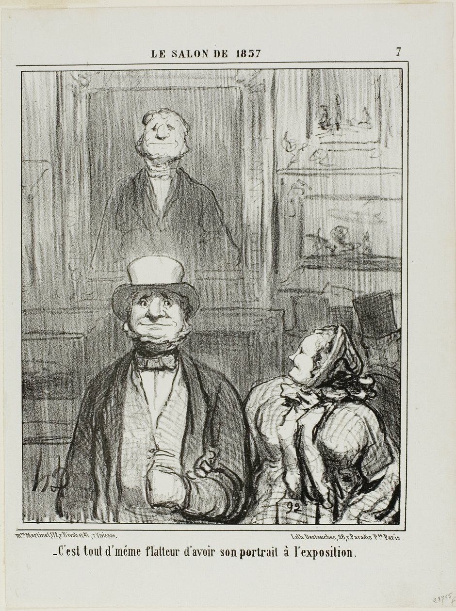 "- On todella imartelevaa, että oma muotokuva on esillä Salonissa", taulu 7 teoksesta Le Salon de 1857. tekijältä Honoré Victorin Daumier