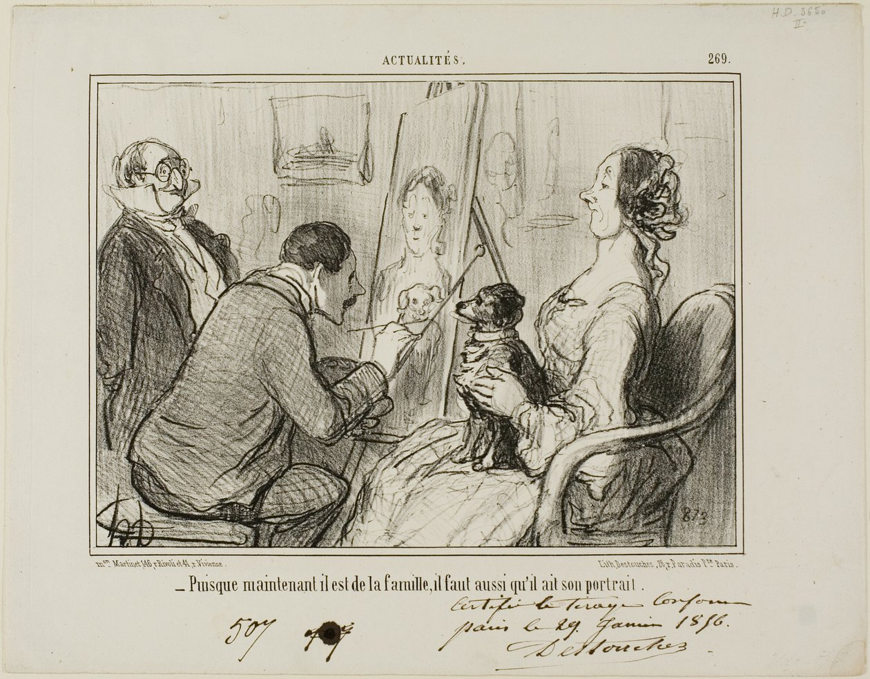 "- Koska hän on nyt osa perhettä, hänestä on otettava myös muotokuva", levy 269, Actualités-lehdestä tekijältä Honoré Victorin Daumier