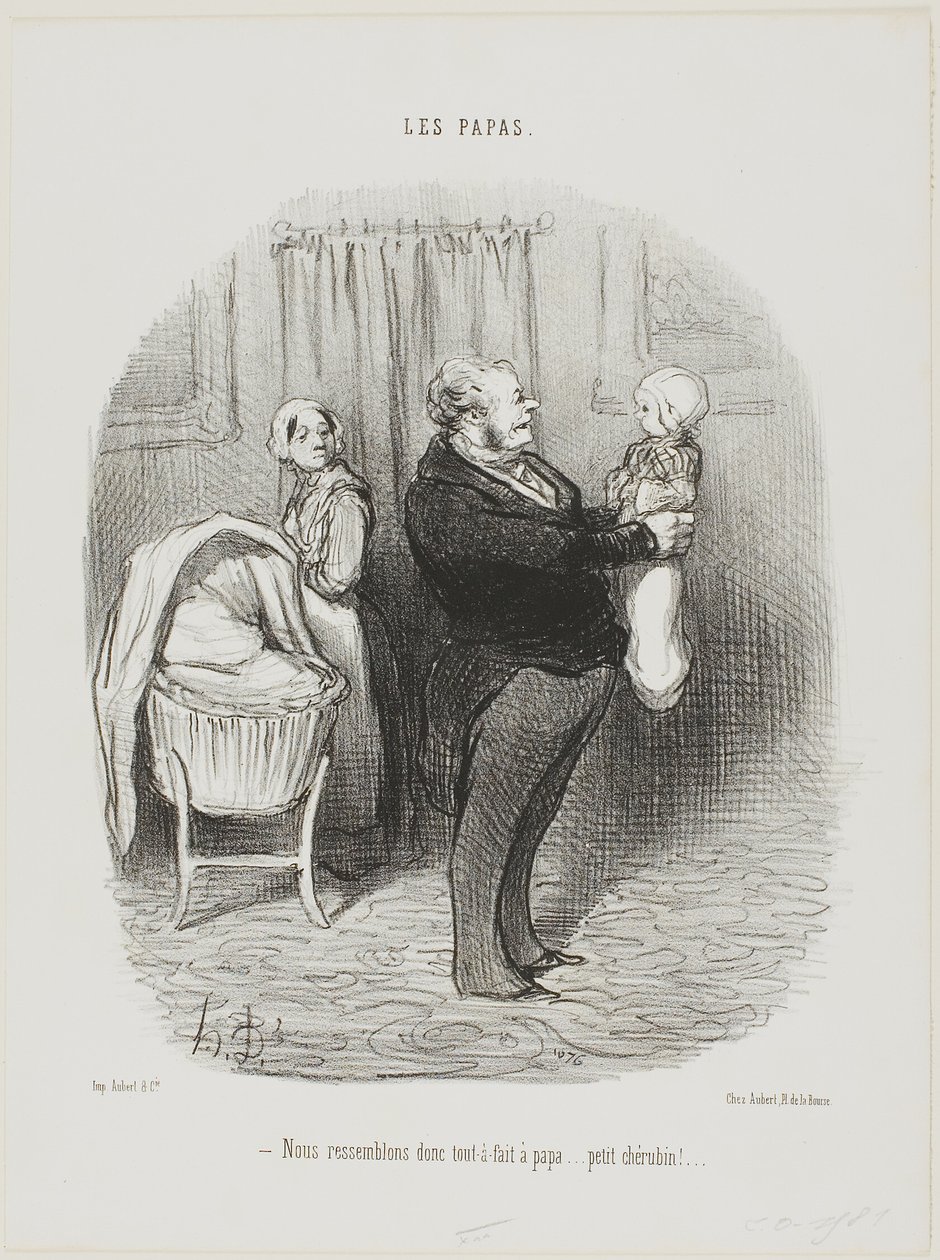 "- Näytämme todella isältä, vai mitä... pikku Cherub!", levy 14 Les Papas -elokuvasta. tekijältä Honoré Victorin Daumier