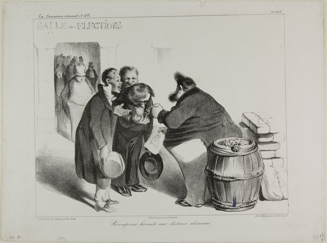 Oikeudenmukainen palkinto velvollisuudentuntoisille äänestäjille, levy 404. tekijältä Honoré Victorin Daumier
