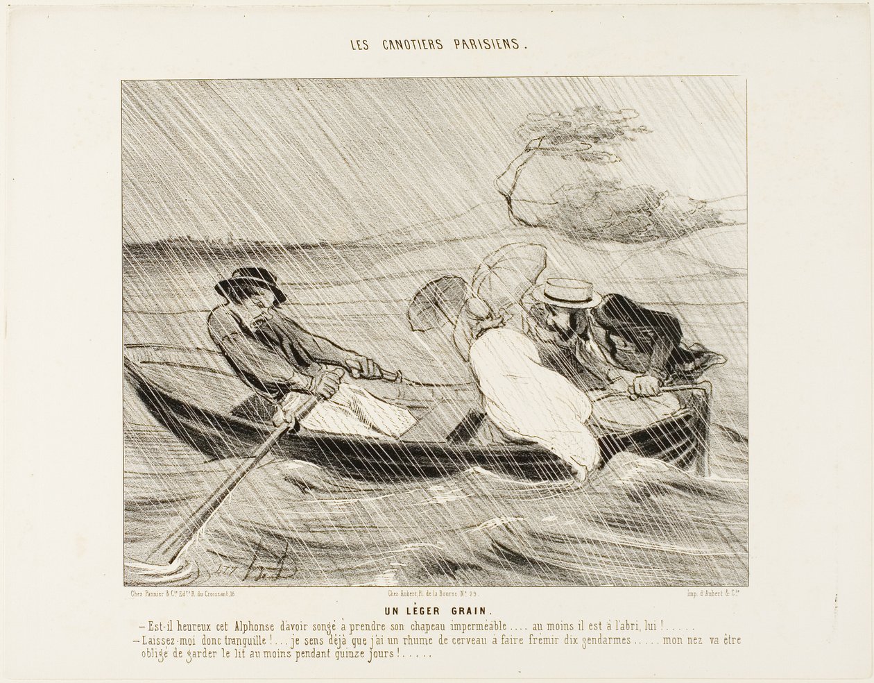 A Light Squall (Un leger grain), levy 8 teoksesta The Parisian Boaters (Les canotiers Parisiens). tekijältä Honoré Victorin Daumier