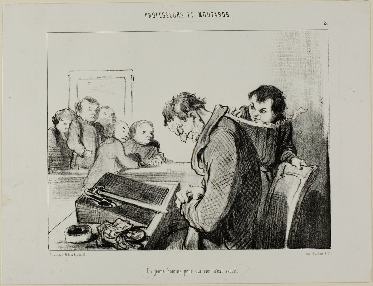 Nuori mies, jolle mikään ei ole pyhää, laatta 8 teoksesta Professeurs Et Moutards. tekijältä Honoré Victorin Daumier
