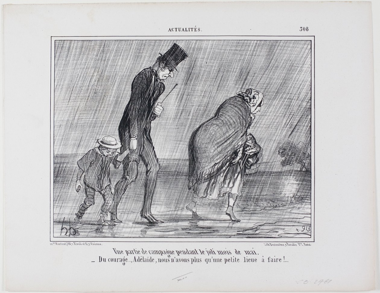 Maaseuturetki kauniin toukokuun aikana. "- Rohkeus... Adelaïde se on vain toinen liiga mennä," levy 308 alkaen Actualités tekijältä Honoré Victorin Daumier