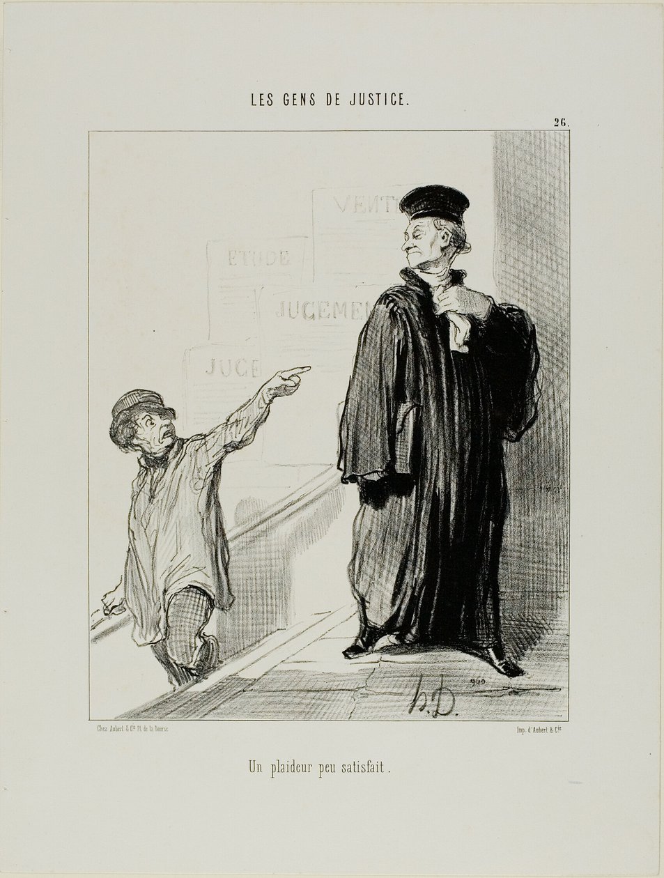 Melko tyytymätön oikeudenkäyntihenkilö, laatta 26, Les Gens De Justice -teoksesta. tekijältä Honoré Victorin Daumier
