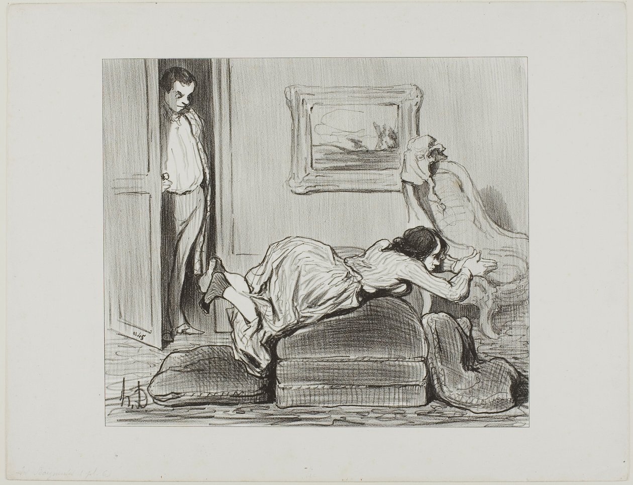 Innokas oppilas harjoittelee kotona, levy 6 teoksesta Les Baigneuses. tekijältä Honoré Victorin Daumier