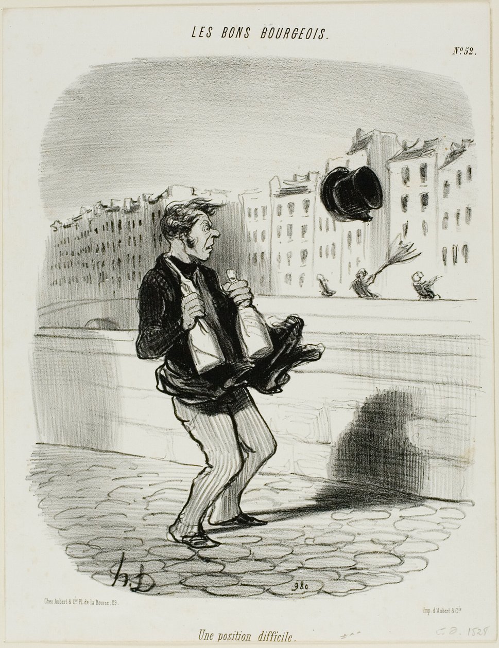 An Awkward Situation, levy 52 teoksesta Les Bons Bourgeois. tekijältä Honoré Victorin Daumier