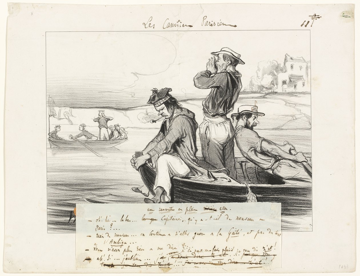 Kohtaaminen avovedessä, levy yksitoista teoksesta Les Canotiers Parisiens. tekijältä Honoré Victorin Daumier