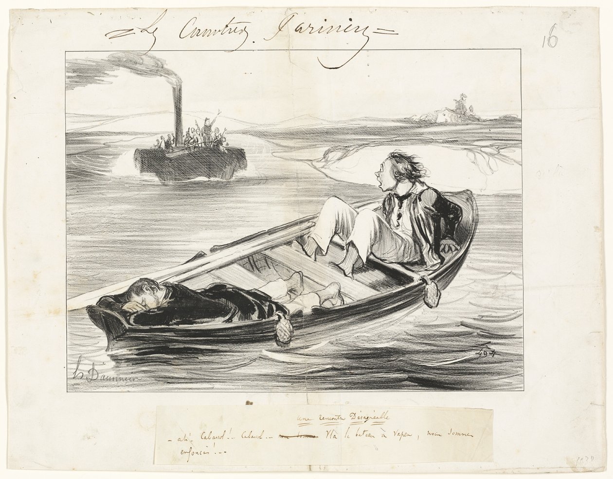 Epämiellyttävä kohtaaminen, levy kuudestoista teoksesta Les Canotiers Parisiens. tekijältä Honoré Victorin Daumier