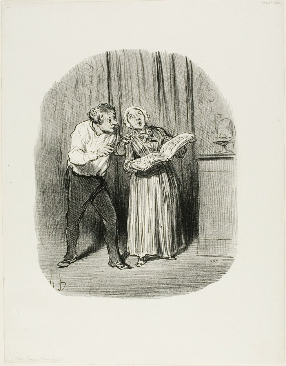 Haitta naimisiinmenosta naisen kanssa, jolla on niin sanottu taiteellinen lahjakkuus, levy 77 teoksesta Les Bons Bourgeois. tekijältä Honoré Victorin Daumier