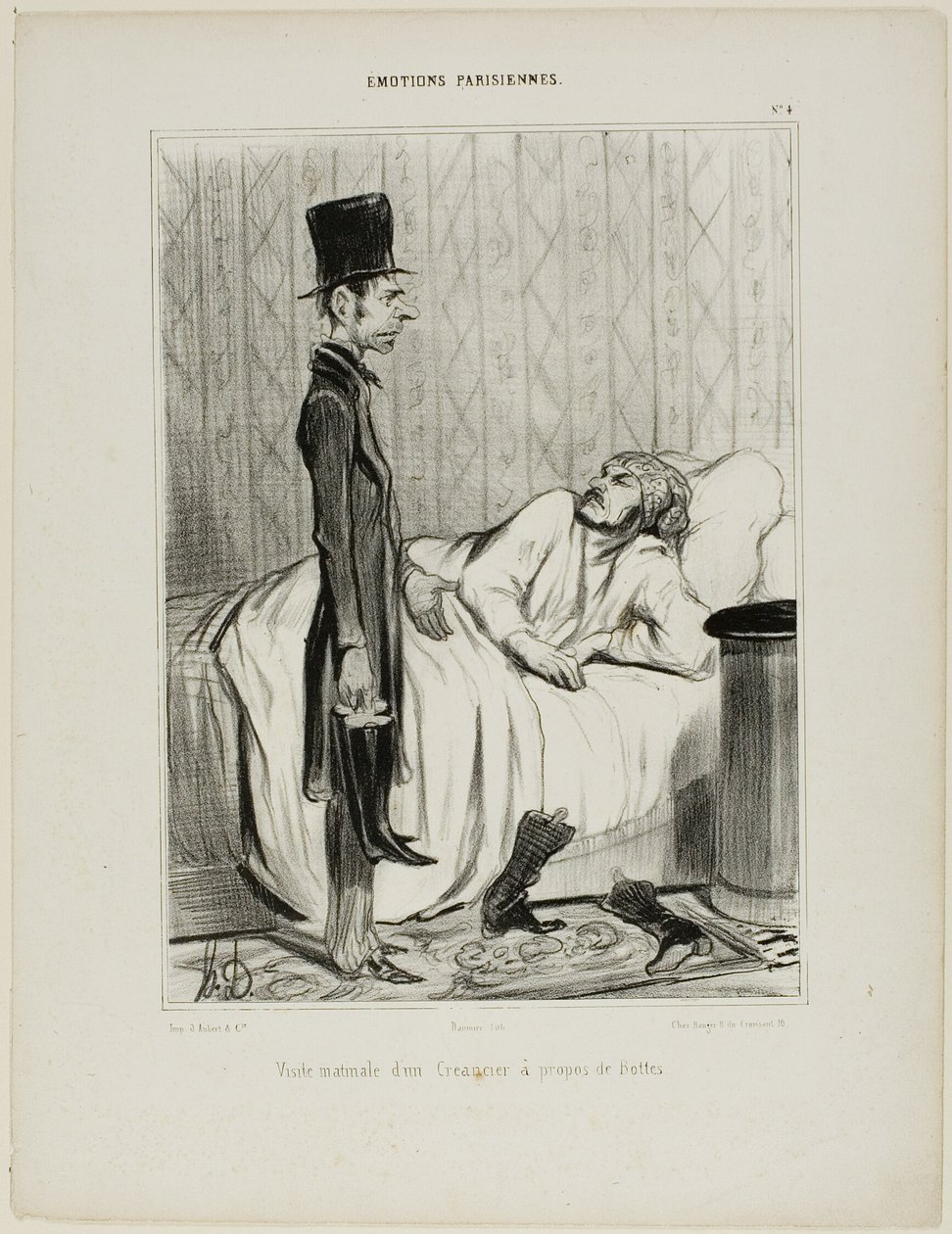 Varhain aamulla velkojan vierailu saappaita koskevissa asioissa, levy 4 teoksesta Émotions Parisiennes. tekijältä Honoré Victorin Daumier