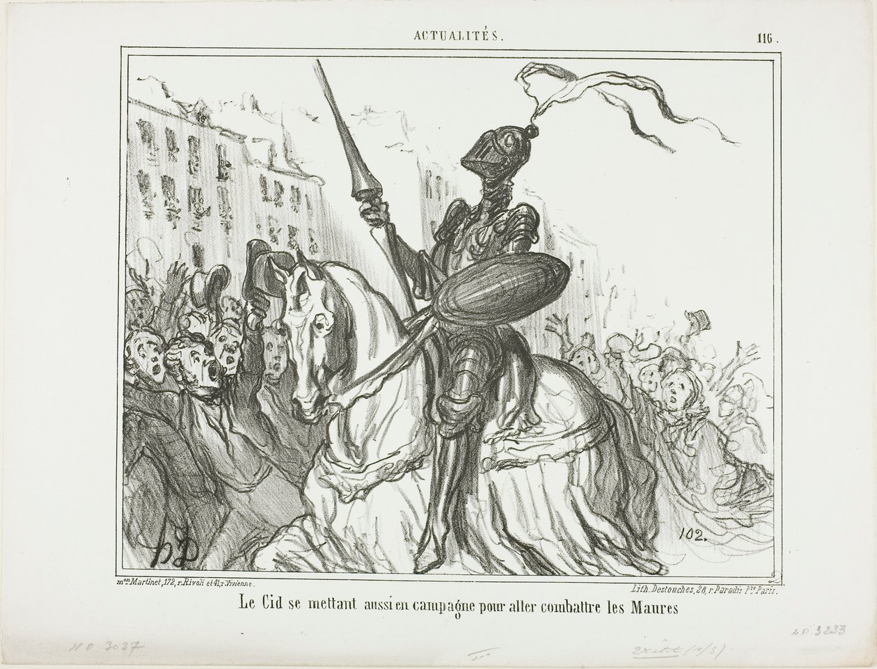 El Cid lähtee myös taistelemaan maureja vastaan, levy 116 Actualités-lehdestä. tekijältä Honoré Victorin Daumier