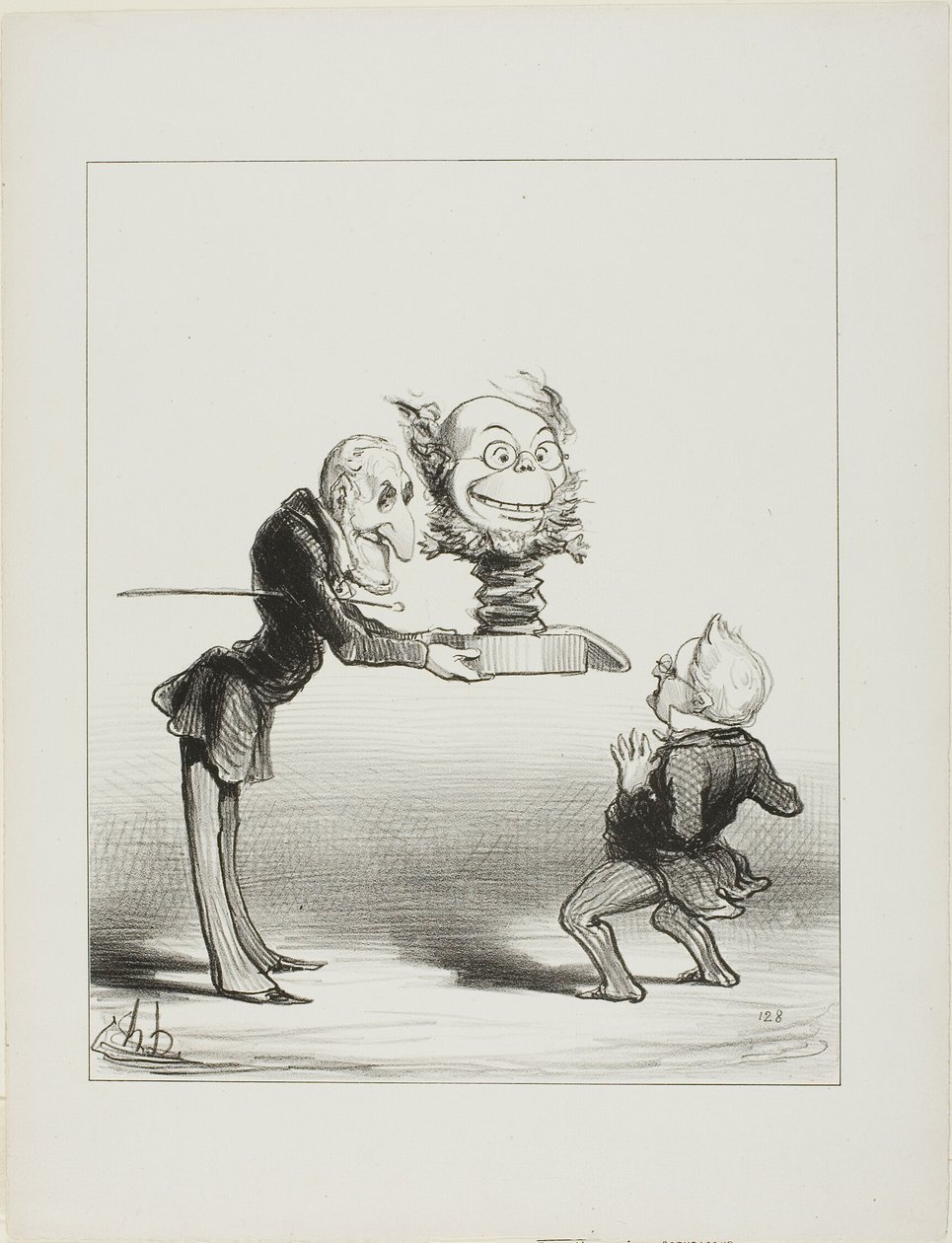 Isä Molé tuo uudenvuoden lahjoja pienelle Thiersille, levy 62 Actualitésista. tekijältä Honoré Victorin Daumier
